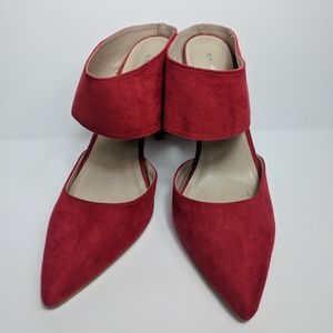 Red open back heels